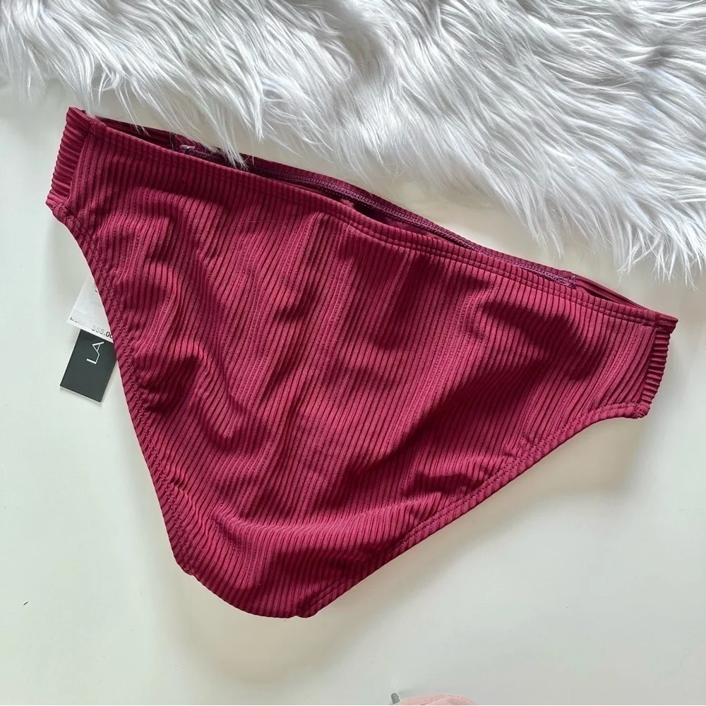 La Blanca Sun Sation Side Shirred Ribbed Burgundy Bikini Swim Bottoms